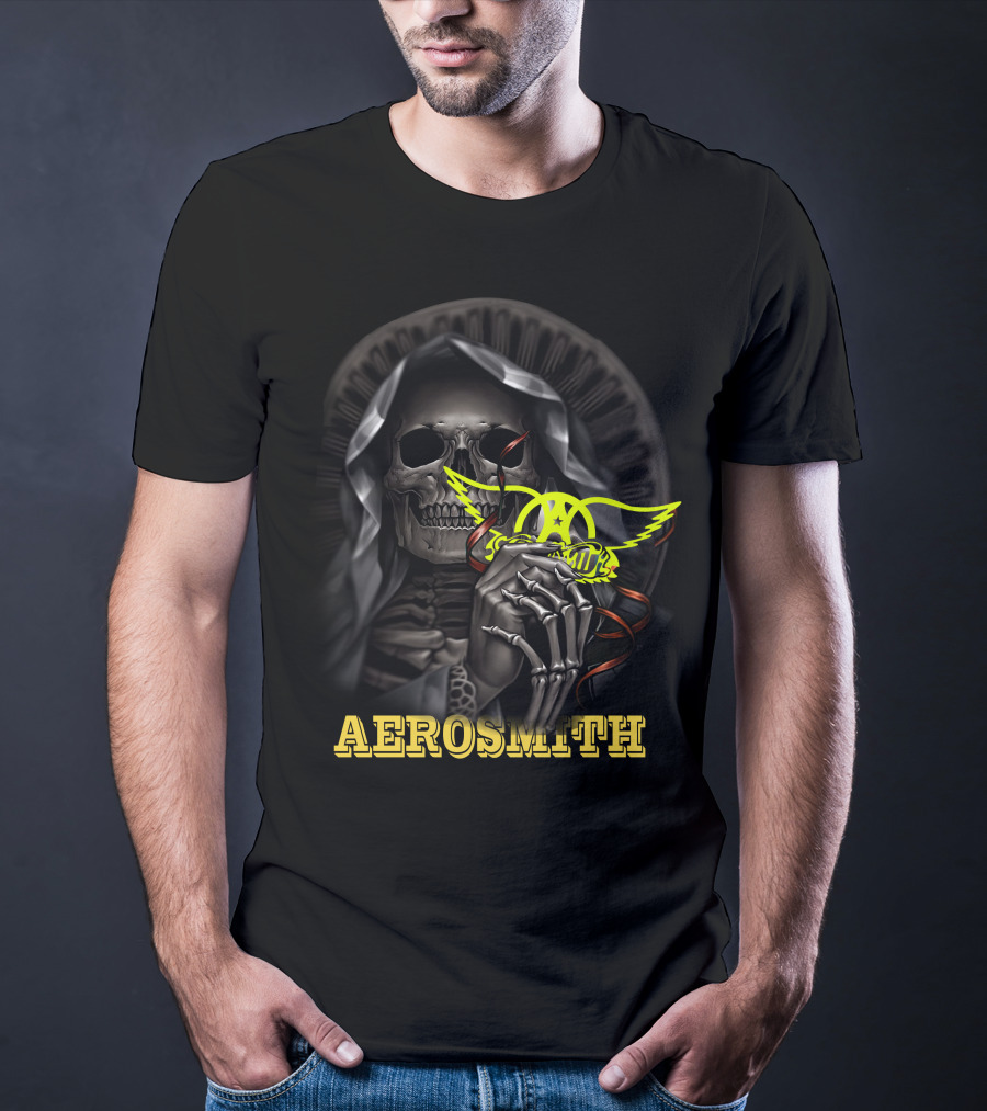 Aerosmith Grim Reaper Skull Holding T-Shirt