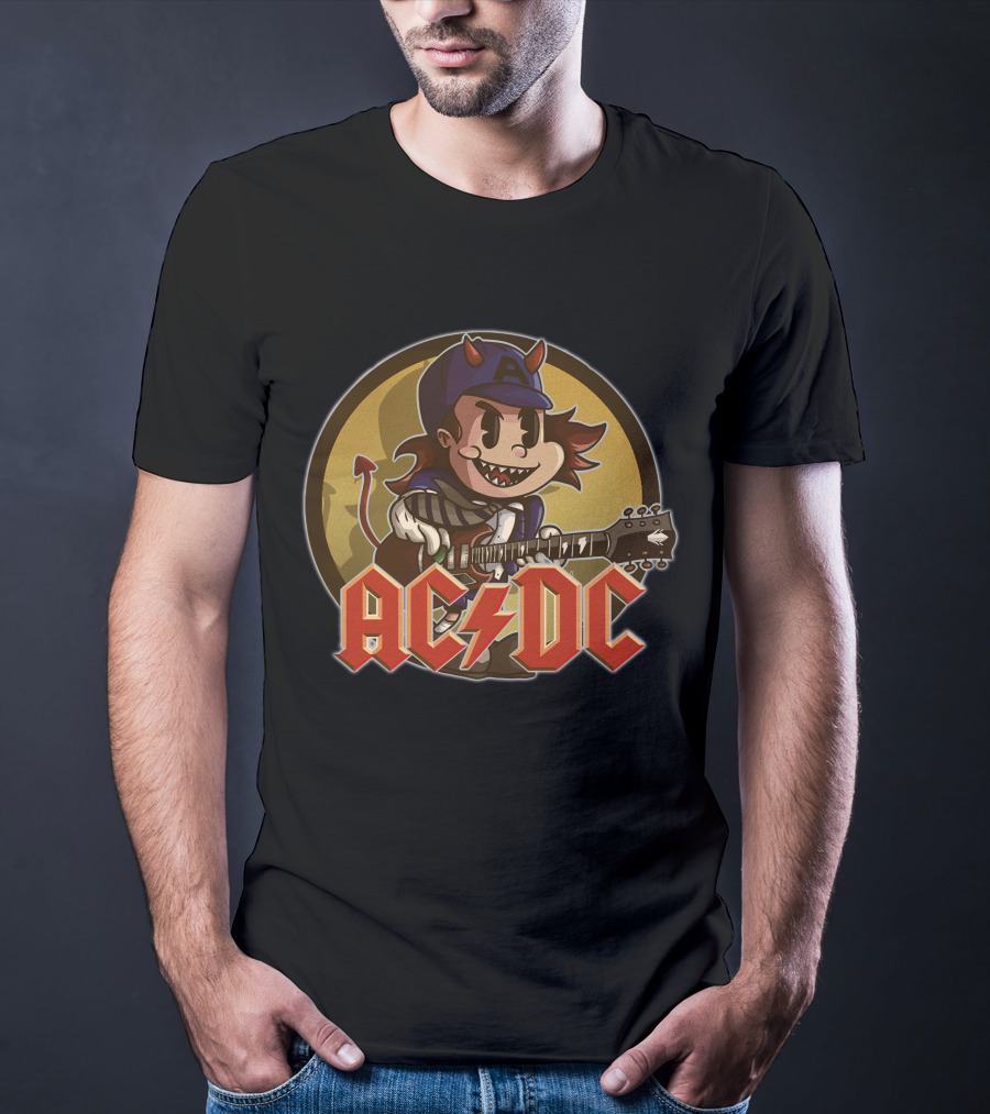Ac/Dc Devil Cartoon Character Playing Guitar T-Shirt