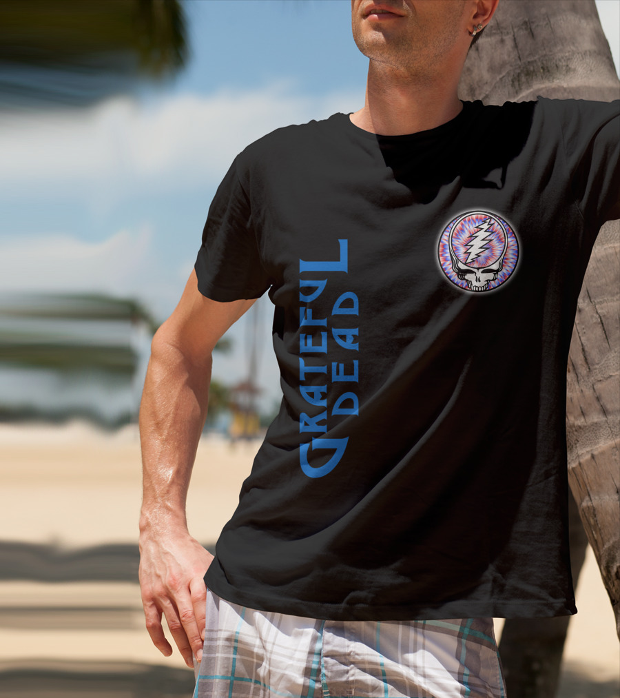 Grateful Dead Steal Your Face Skull With Lightning Bolt And Trippy Blue Letters T-Shirt