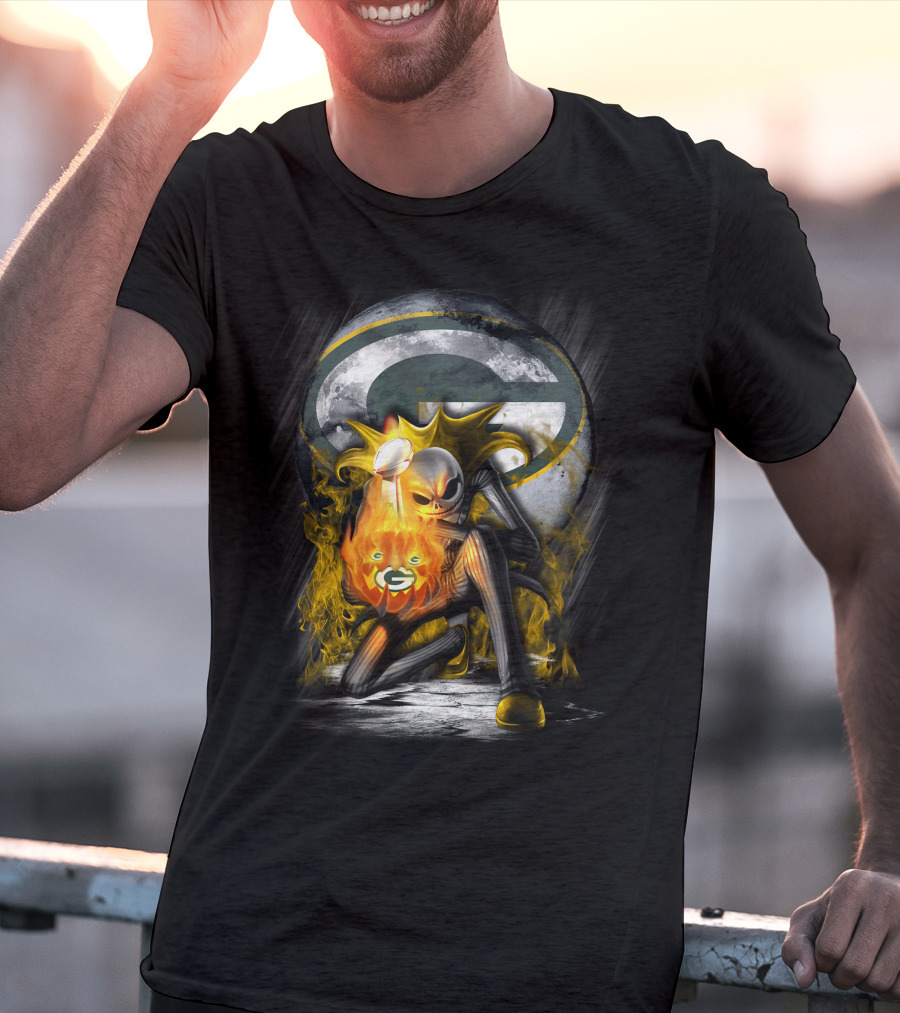 Green Bay Packers Skull Trophy Fire Moon T-Shirt