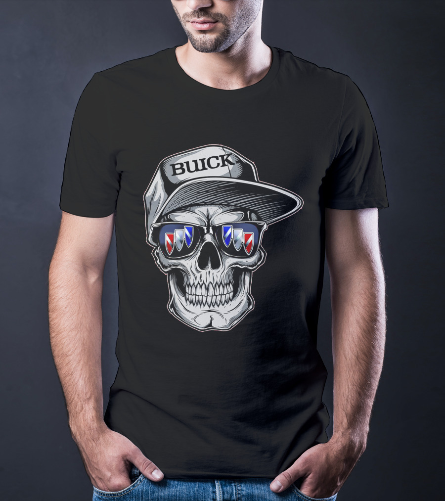 Buick Skull With Hat And Logo Sunglasses T-Shirt