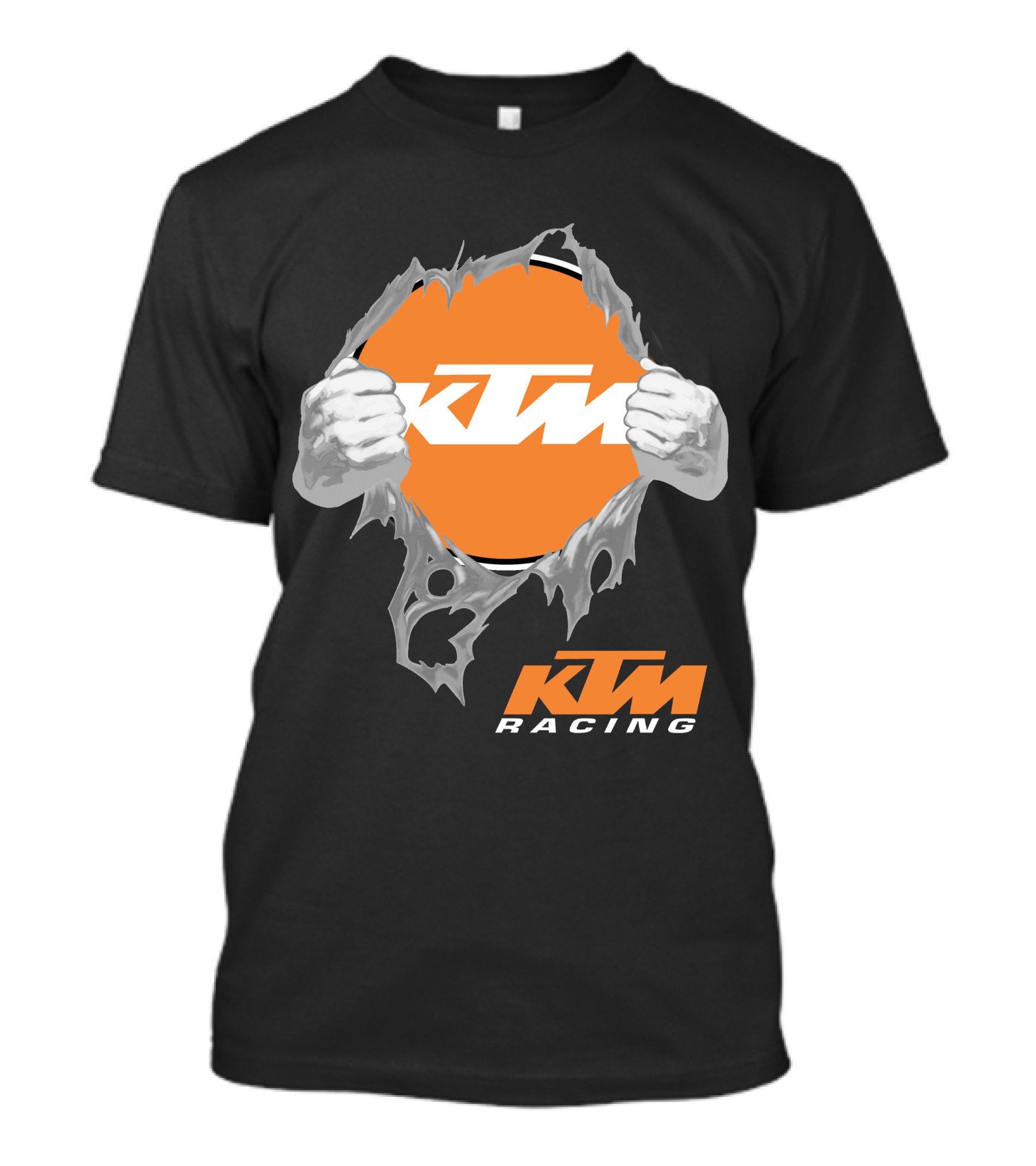 Ktm Racing Logo With Hands Ripping Through Orange T-Shirt