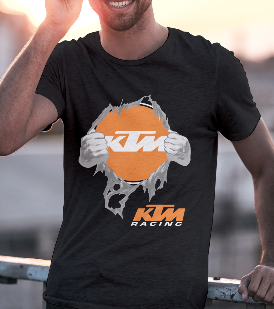 Ktm Racing Logo With Hands Ripping Through Orange T-Shirt