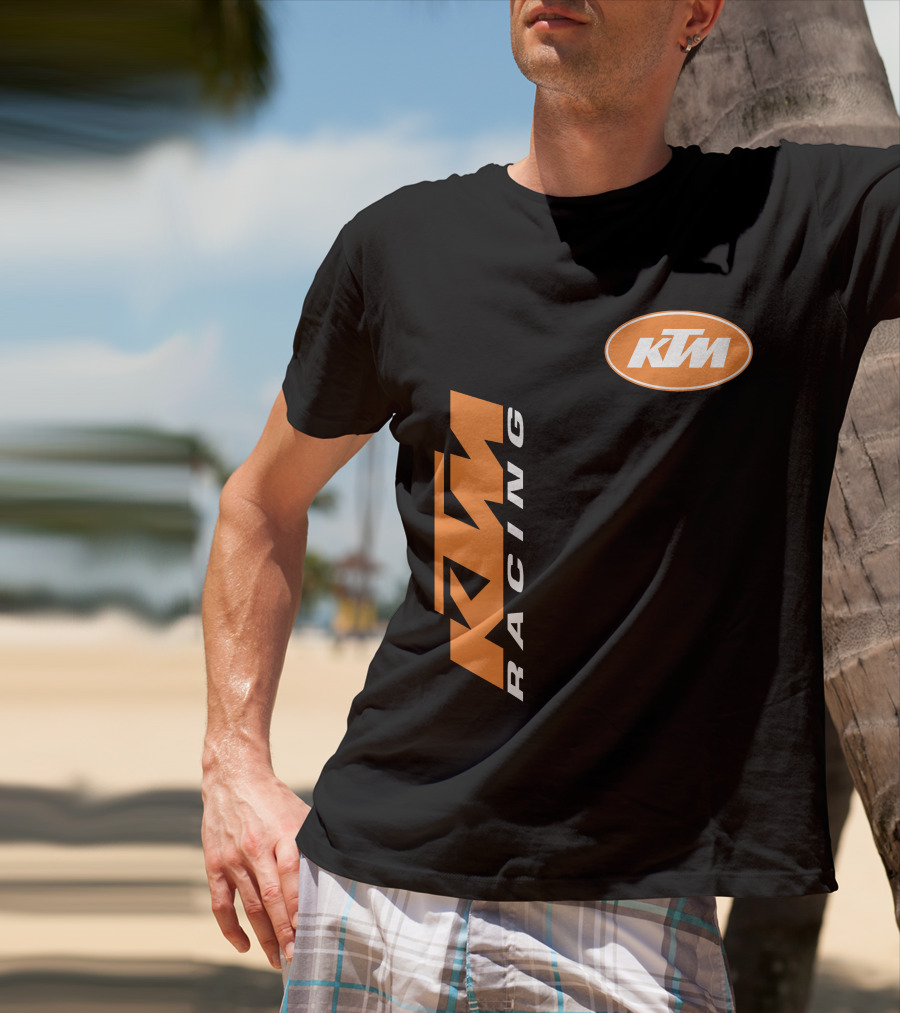 Ktm Racing Logo And Badge On Black T-Shirt