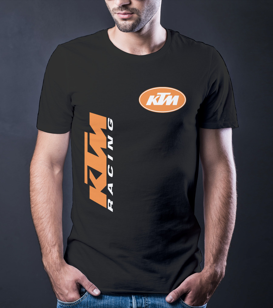 Ktm Racing Logo And Badge On Black T-Shirt