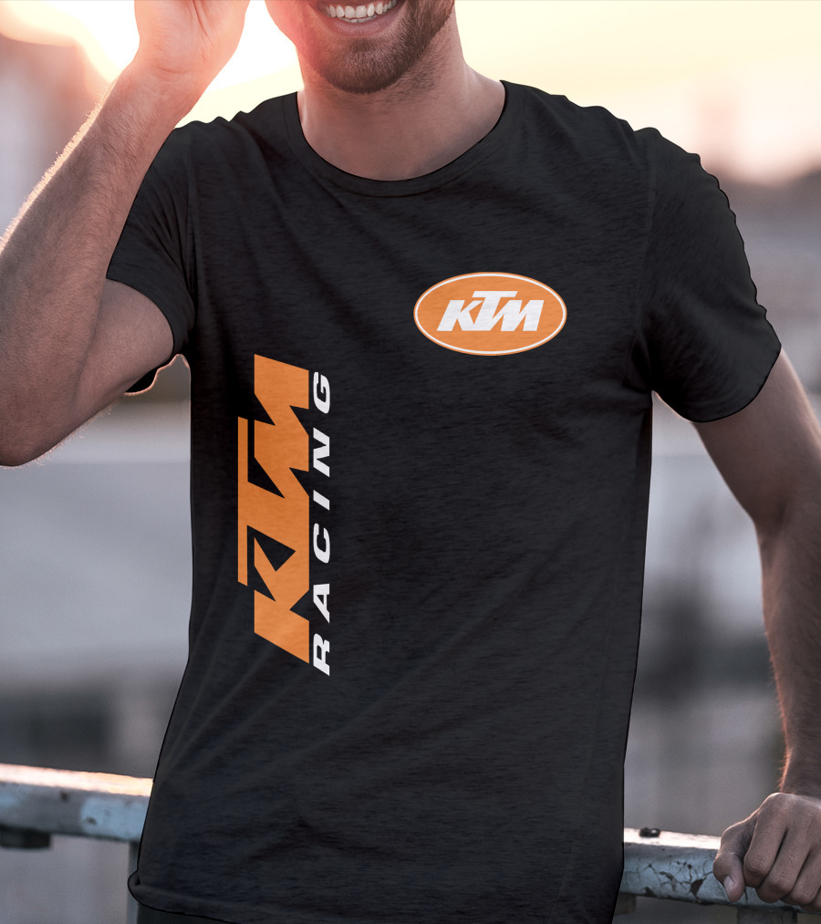 Ktm Racing Logo And Badge On Black T-Shirt
