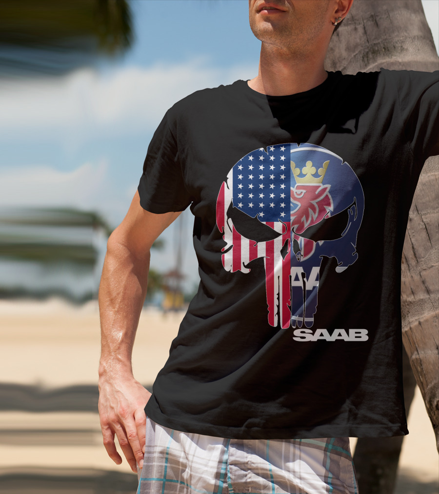 Saab American Flag Punisher Skull T-Shirt