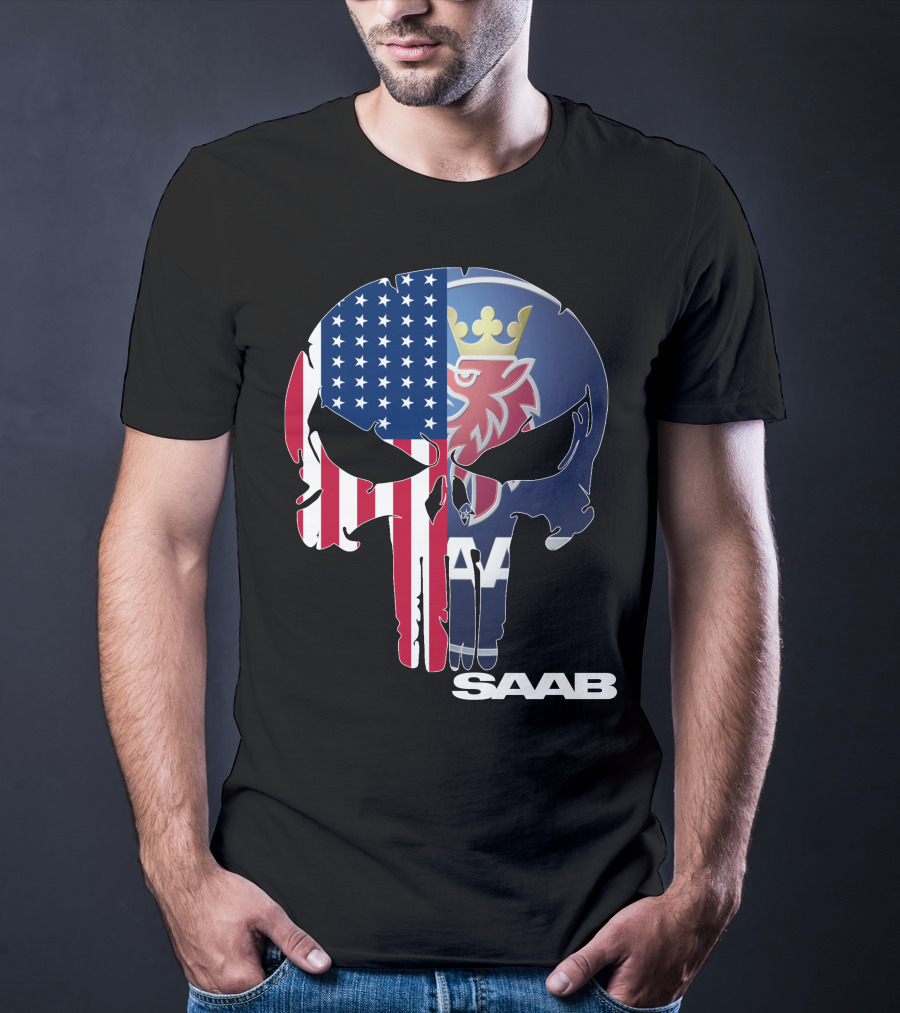 Saab American Flag Punisher Skull T-Shirt