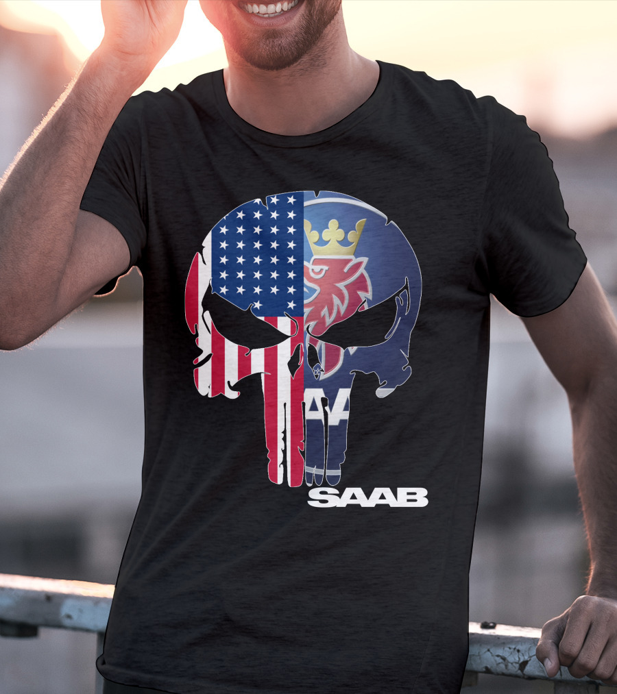 Saab American Flag Punisher Skull T-Shirt