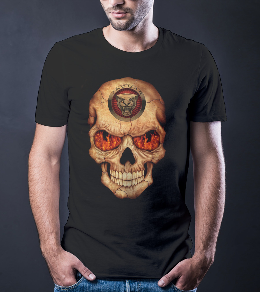 Jaguar Skull With Flaming Eyes T-Shirt