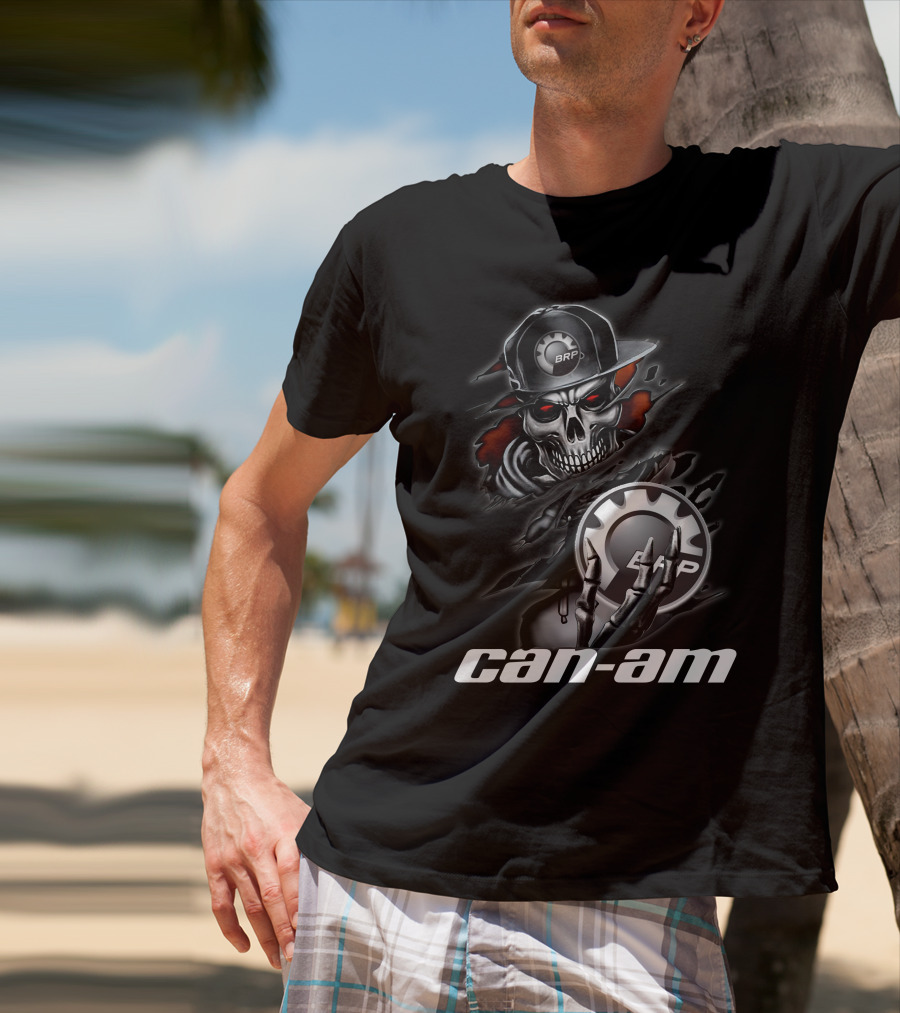 Can Am Skull BRP Logo Skeleton Holding Gear T-Shirt