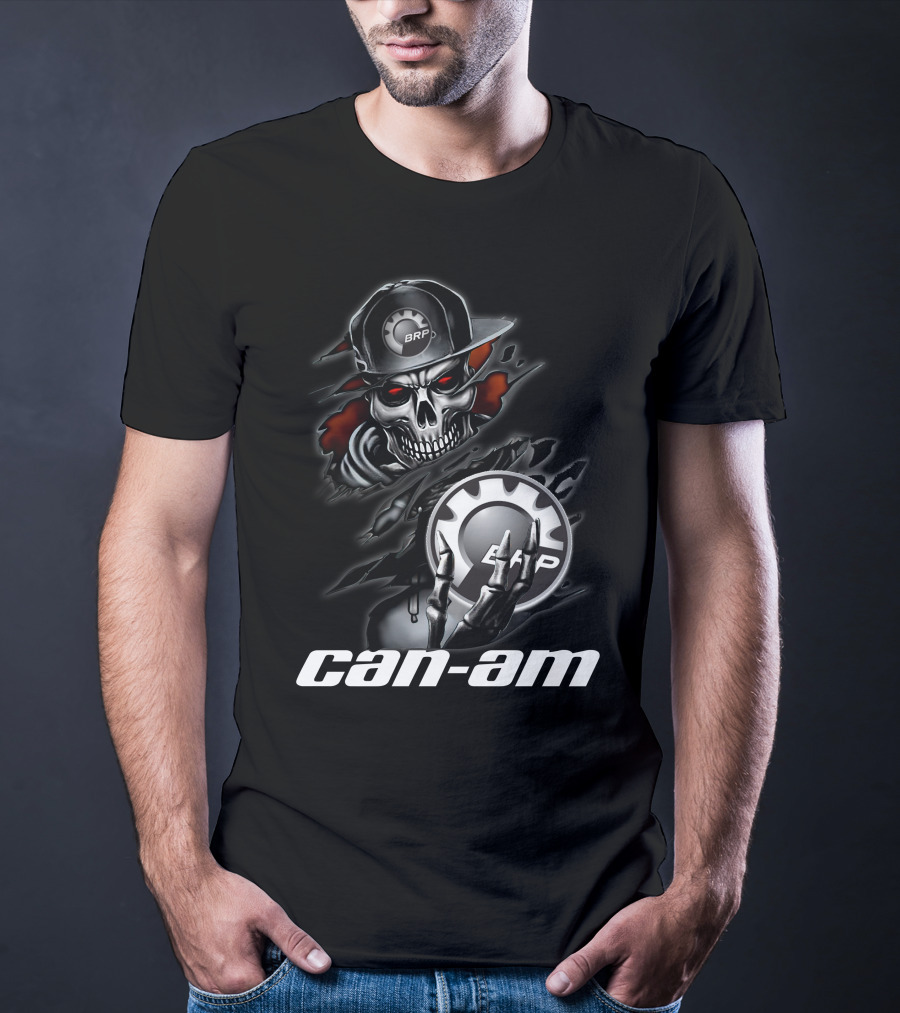 Can Am Skull BRP Logo Skeleton Holding Gear T-Shirt