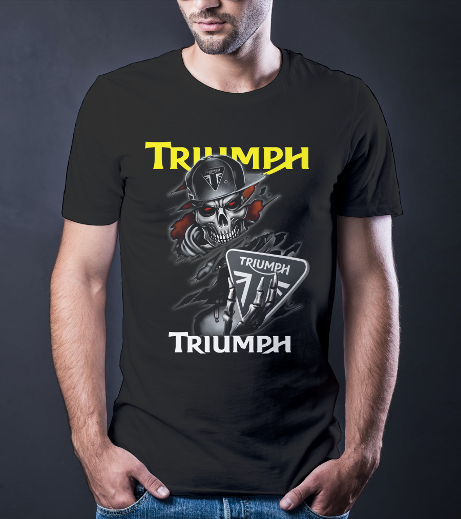 Triumph Skull Holding Logo Helmet Skeleton T-Shirt