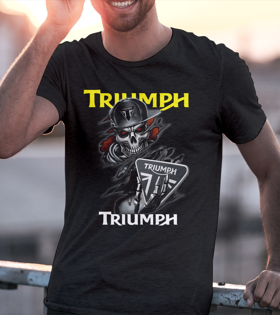 Triumph Skull Holding Logo Helmet Skeleton T-Shirt