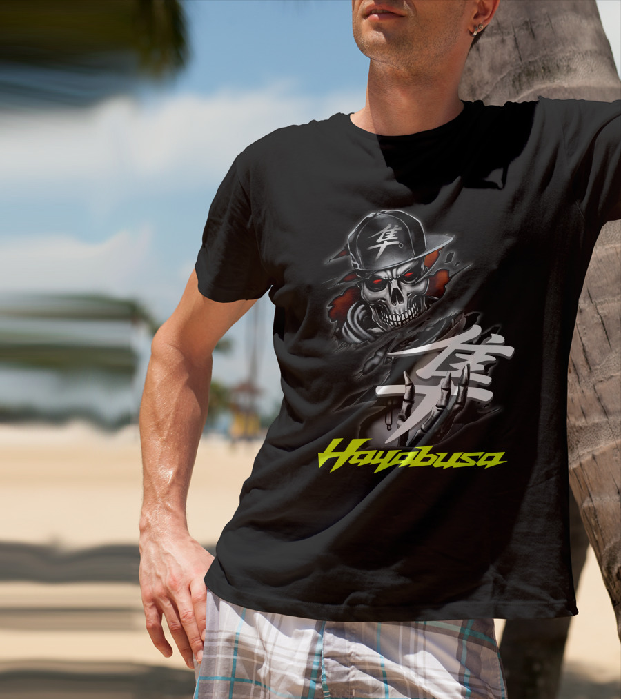 Hayabusa Skeleton In Cap With Kanji Symbol And Claws T-Shirt