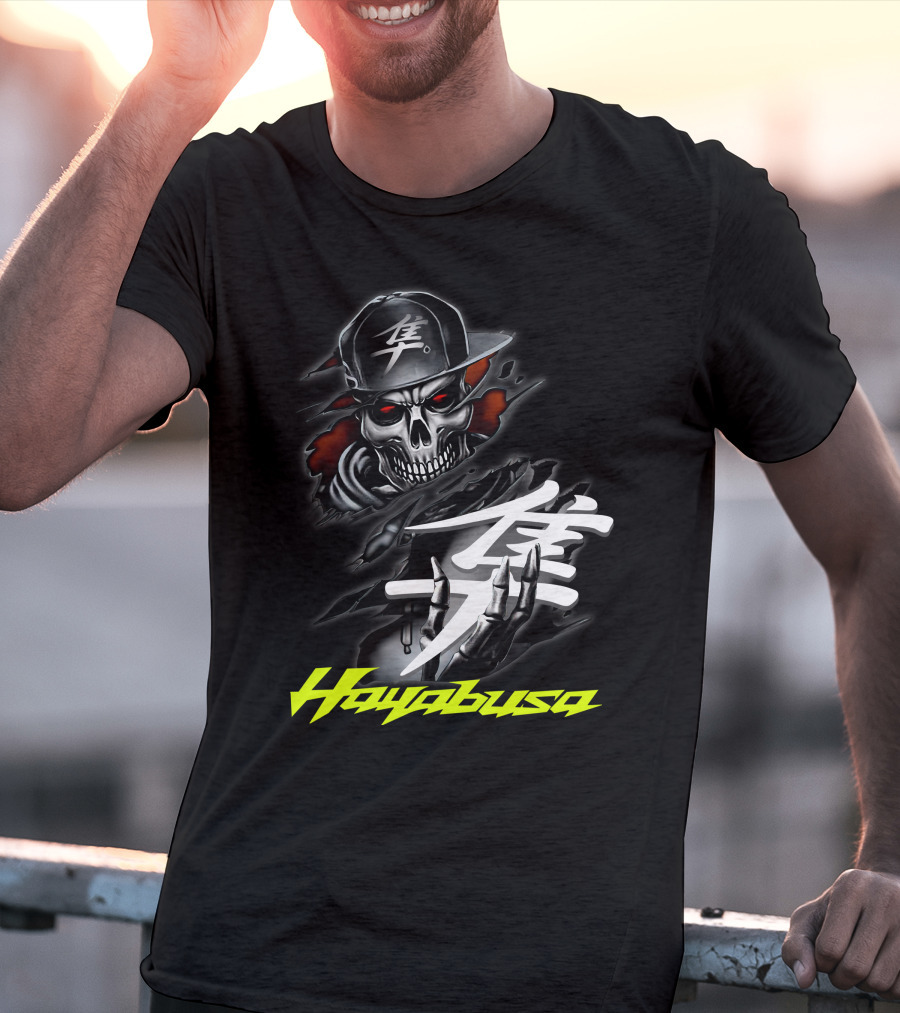 Hayabusa Skeleton In Cap With Kanji Symbol And Claws T-Shirt