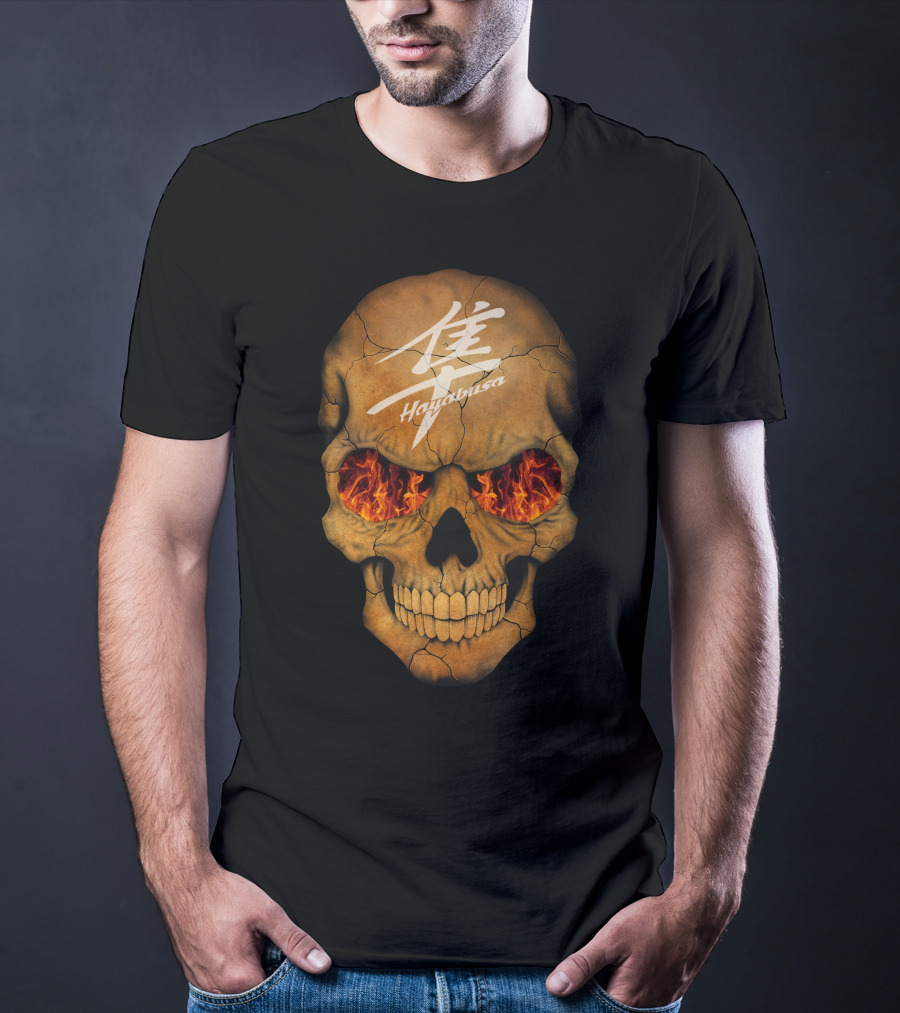 Flaming Skull Hayabusa Japanese Kanji Style T-Shirt