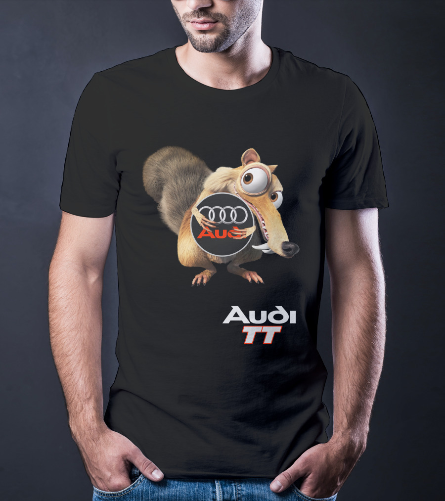 Audi Tt Ice Age Scrat Character Holding Audi Rings T-Shirt