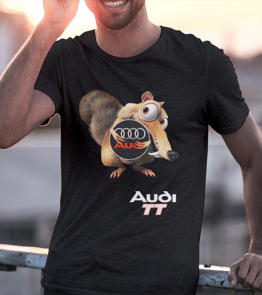 Audi Tt Ice Age Scrat Character Holding Audi Rings T-Shirt