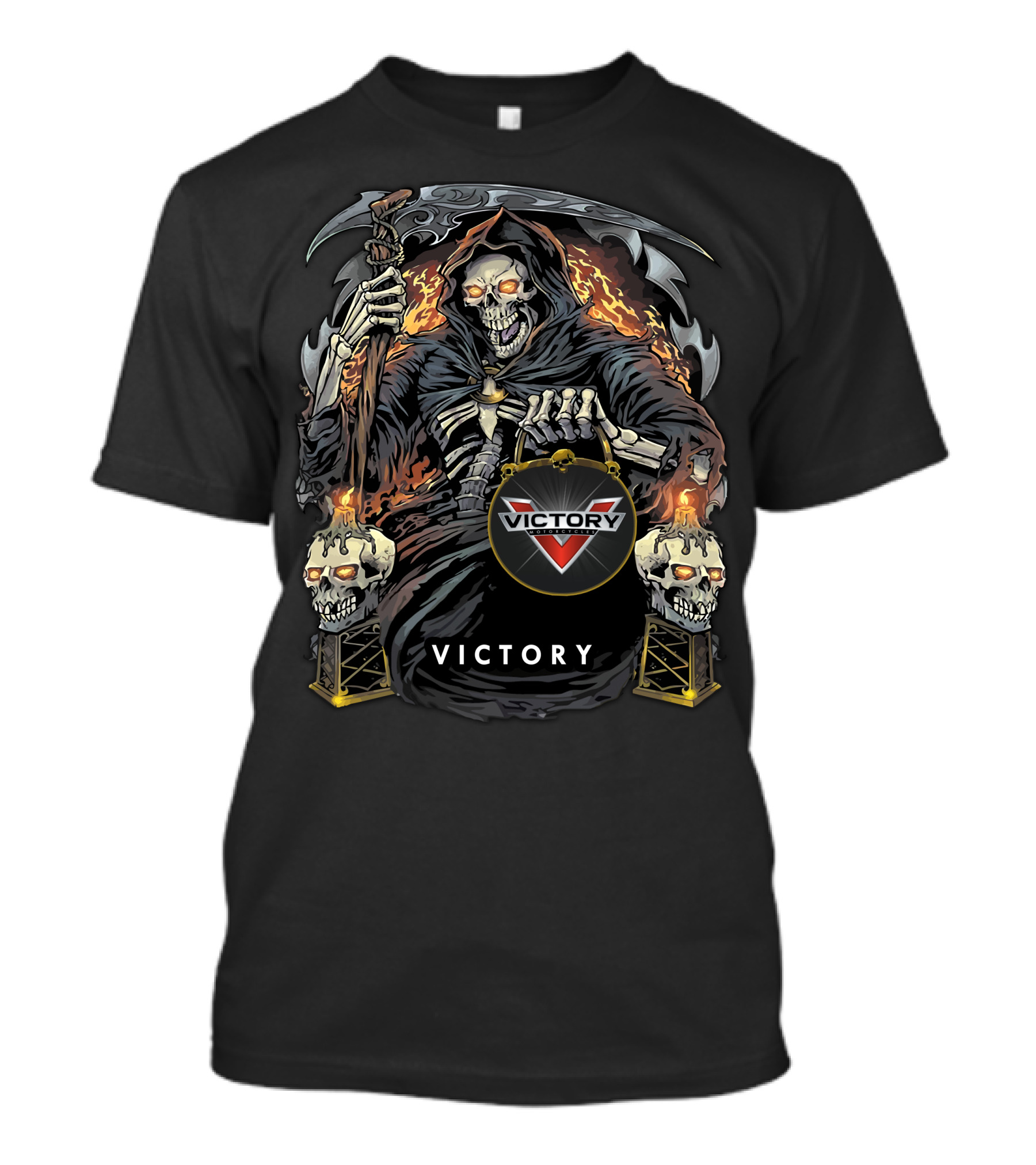 Victory Motorcycles Grim Reaper With Flaming Skulls T-Shirt