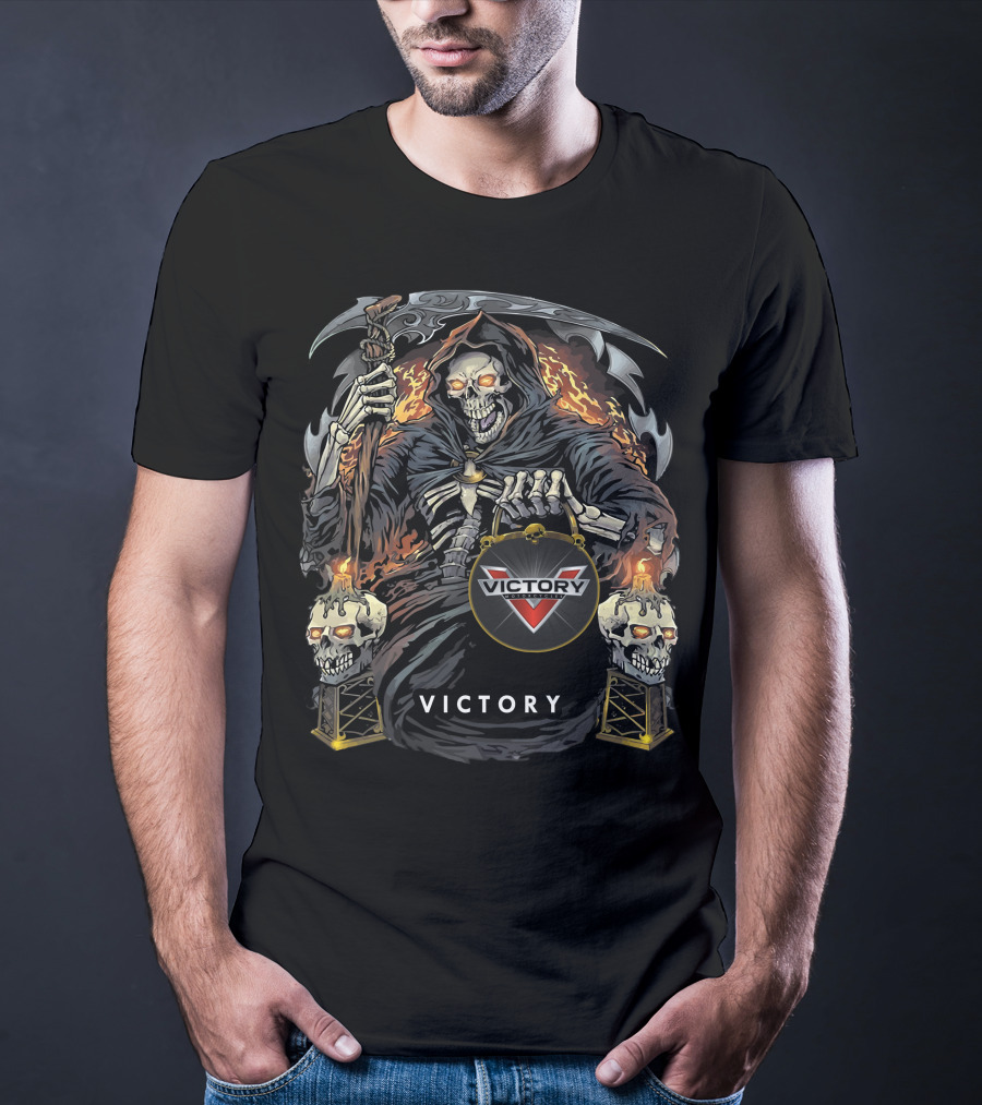 Victory Motorcycles Grim Reaper With Flaming Skulls T-Shirt