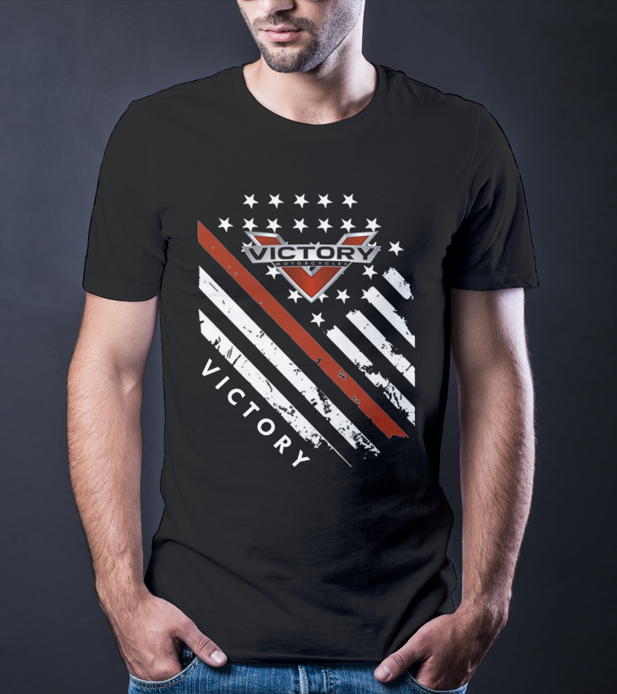 Victory Motorcycles American Flag V Badge Stars Stripes T-Shirt