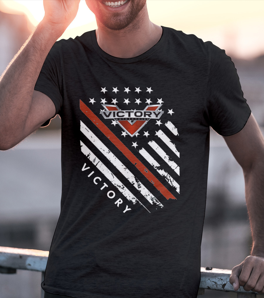 Victory Motorcycles American Flag V Badge Stars Stripes T-Shirt