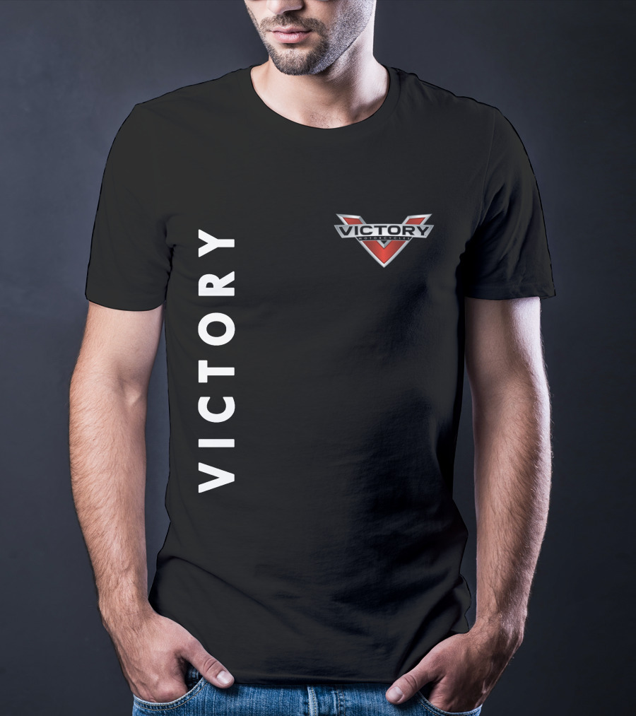 Victory Motorcycles Logo And Vertical Text Layout T-Shirt