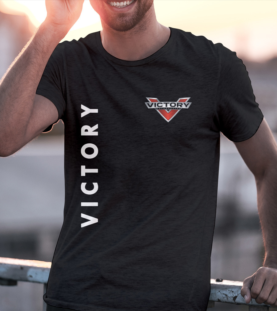 Victory Motorcycles Logo And Vertical Text Layout T-Shirt