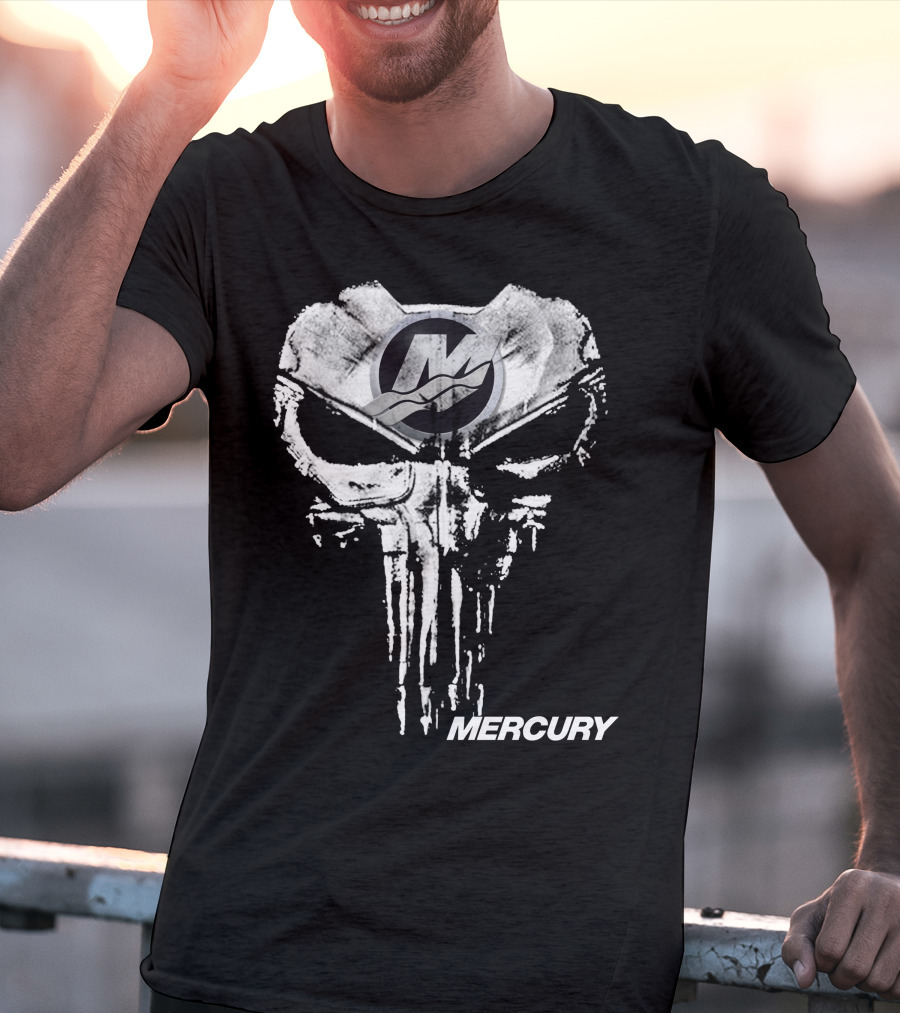 Mercury Logo With Punisher Skull Style T-Shirt