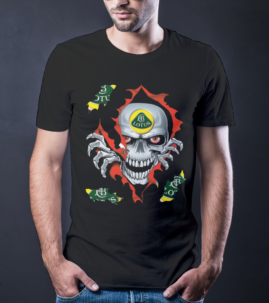 Lotus Skull With Racing Logo And Fiery T-Shirt