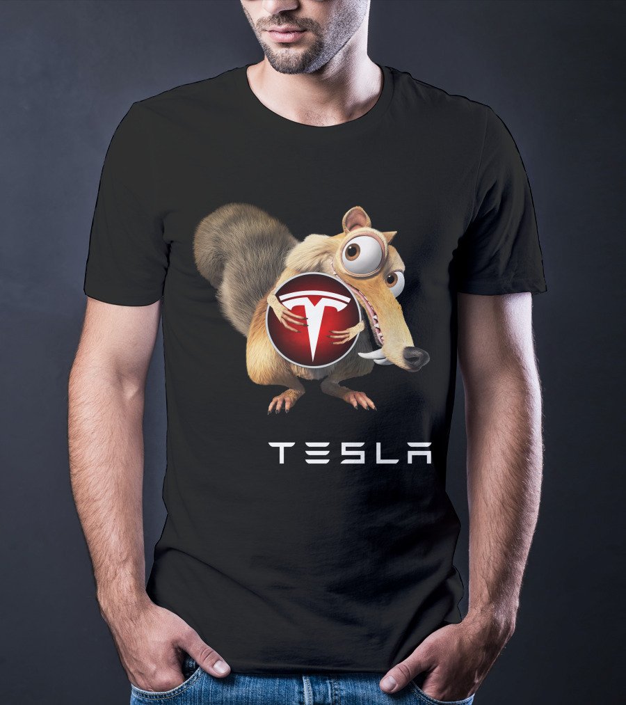 Tesla Ice Age Character Holding Tesla T-Shirt