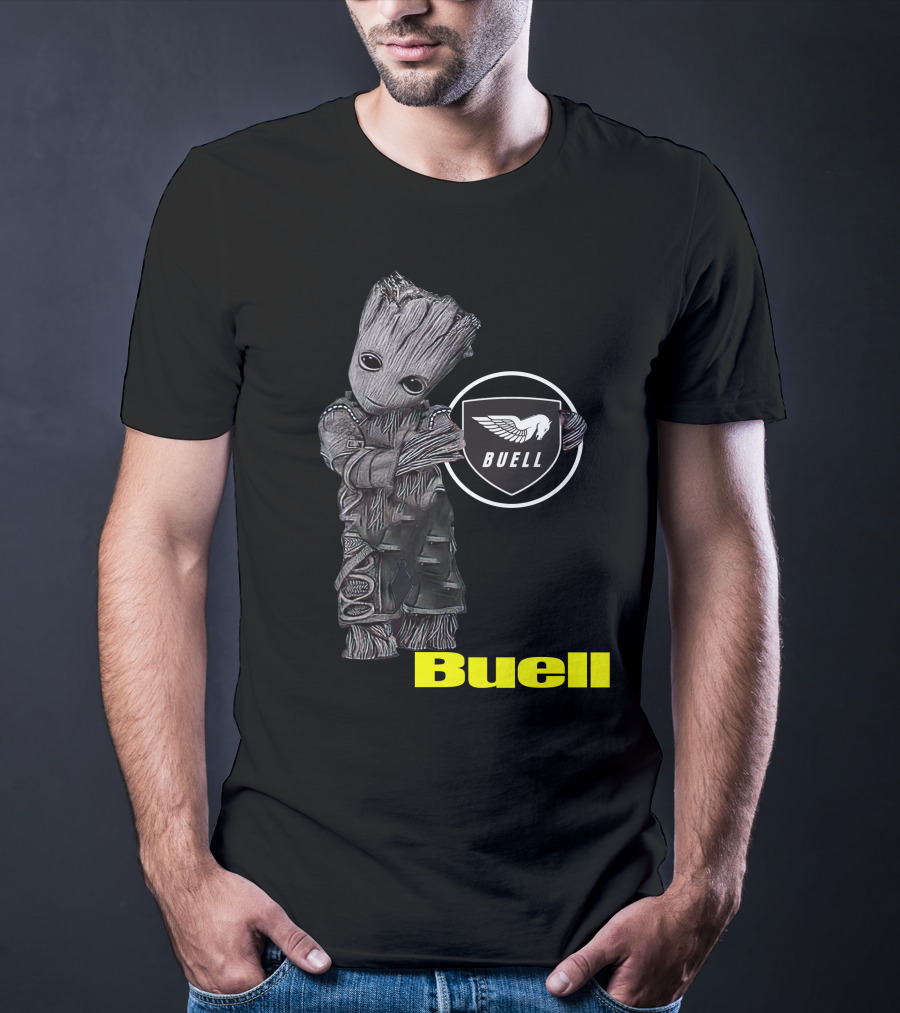 Buell Motorcycle Logo With Groot Character T-Shirt