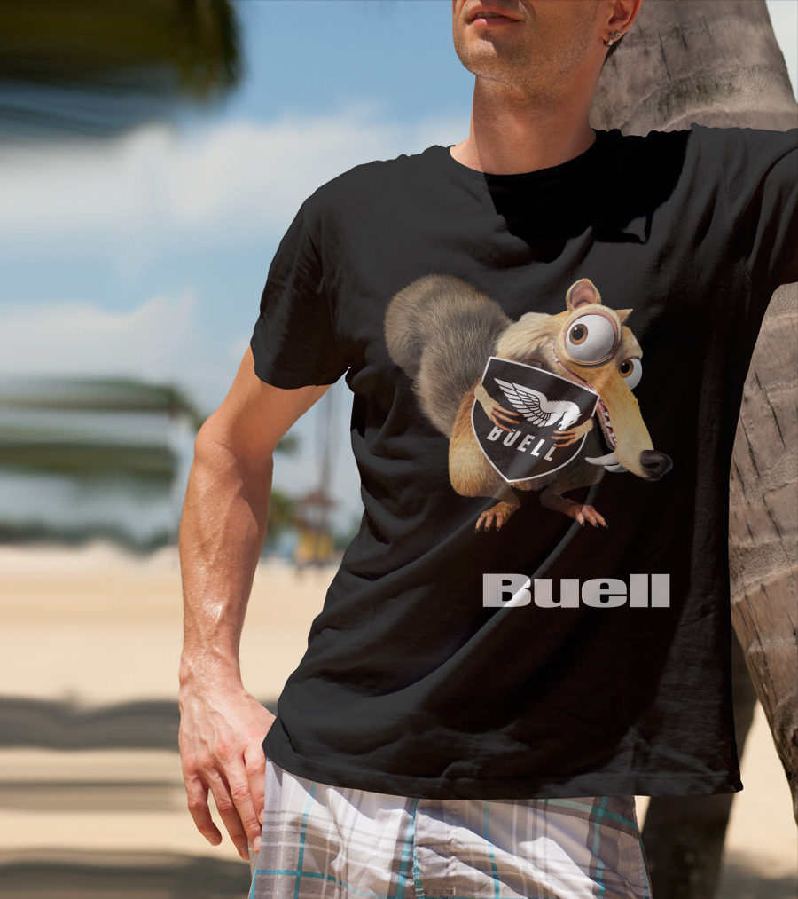 Buell Scrat Logo Iconic Character With Shield T-Shirt