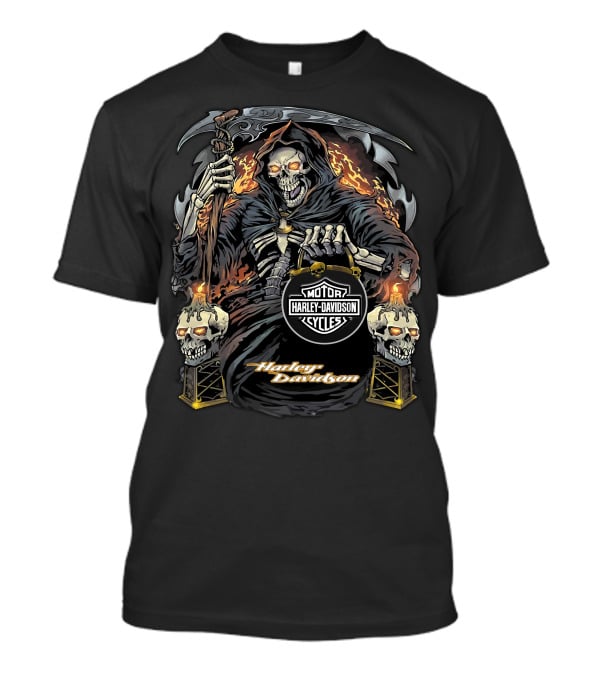 Harley Davidson Grim Reaper With Flaming Skull Torches T-Shirt
