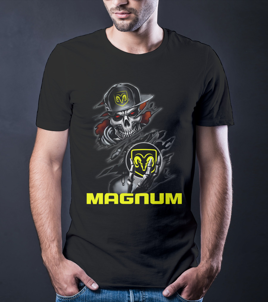 Magnum Skeleton Skull With Ram Logo מהמם T-Shirt