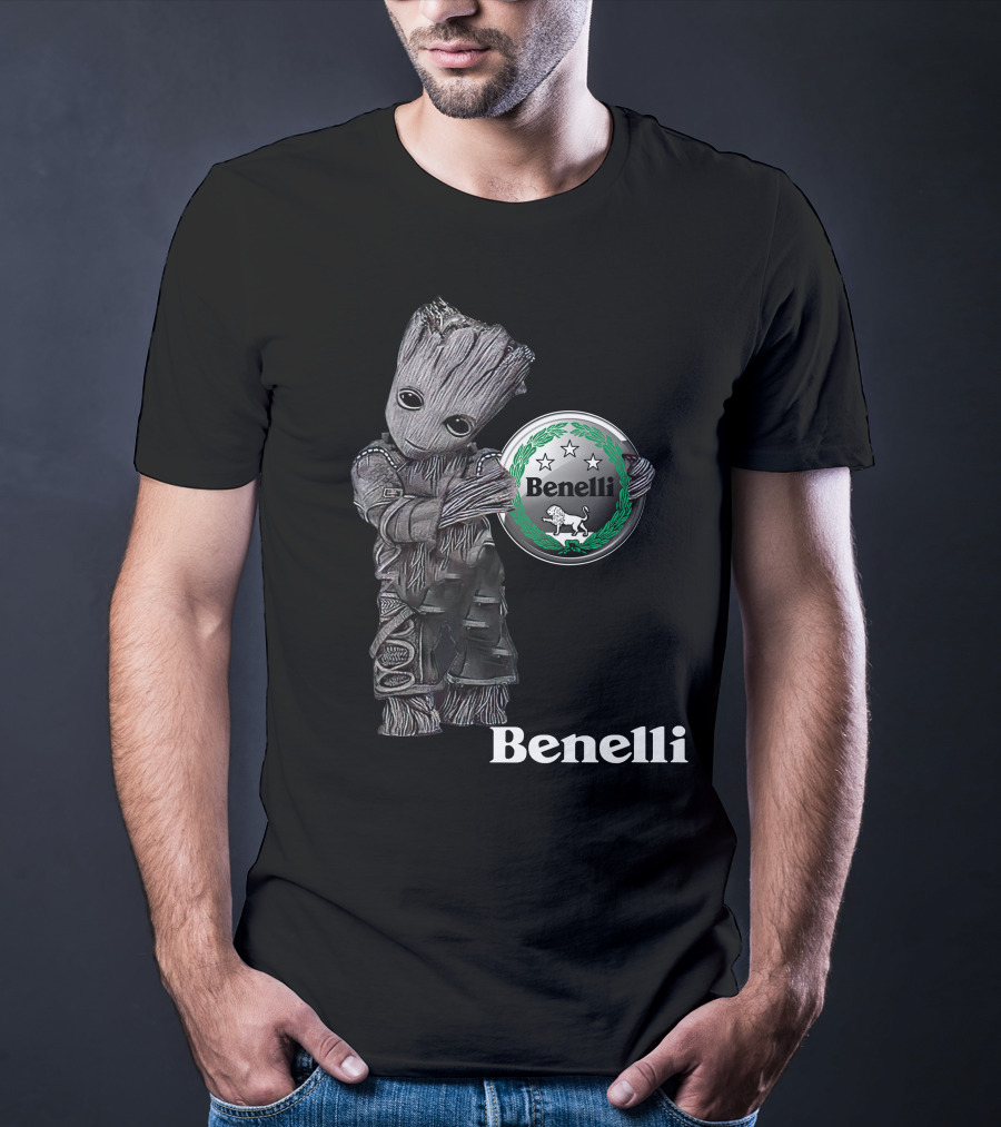 Benelli Logo With Tree-Like Character Holding T-Shirt