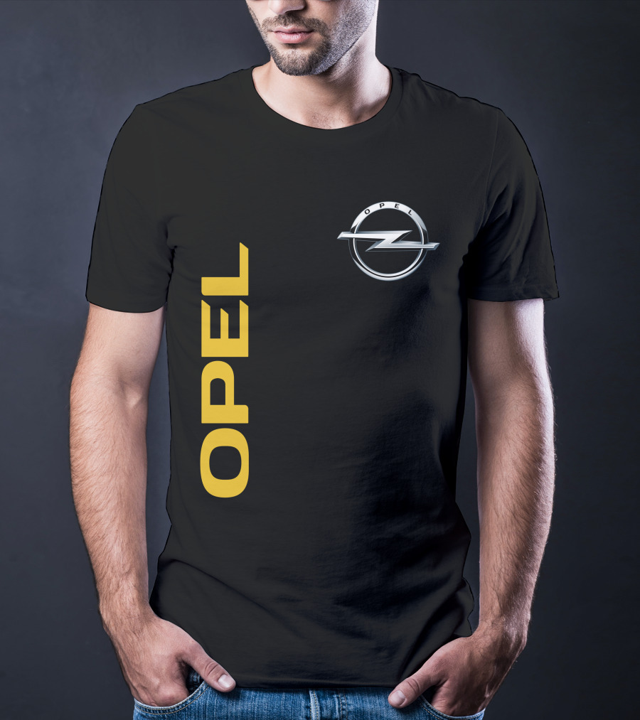 Opel Logo Vertical Text With Silver T-Shirt