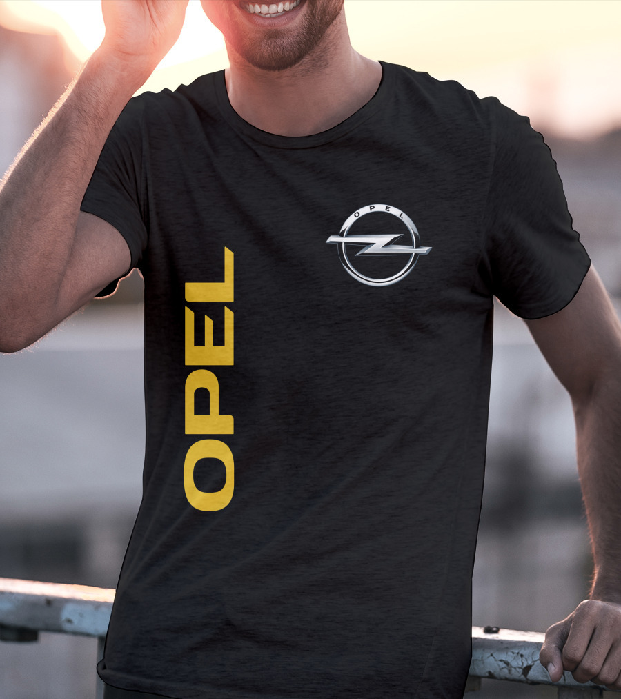 Opel Logo Vertical Text With Silver T-Shirt