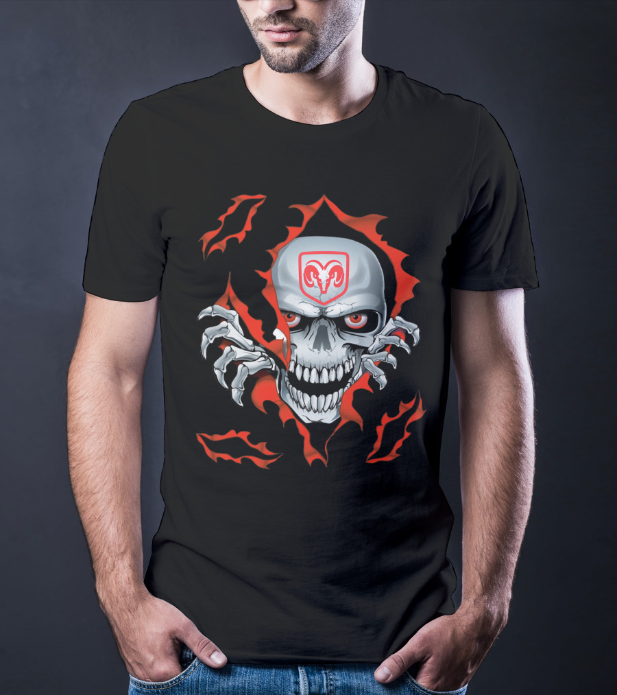 Dodge Ram Skull With Red Flames And Claws T-Shirt