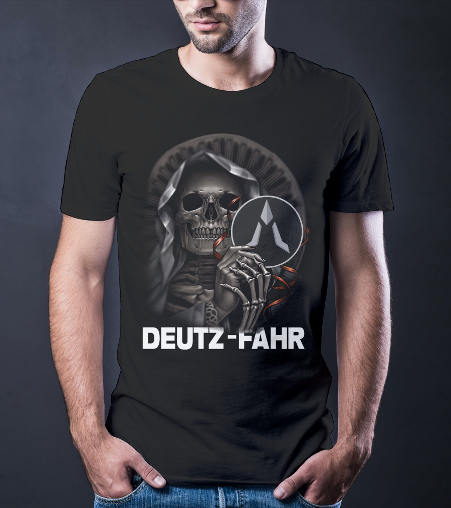 Deutz Fahr Grim Reaper Skeleton Cloaked Holding T-Shirt