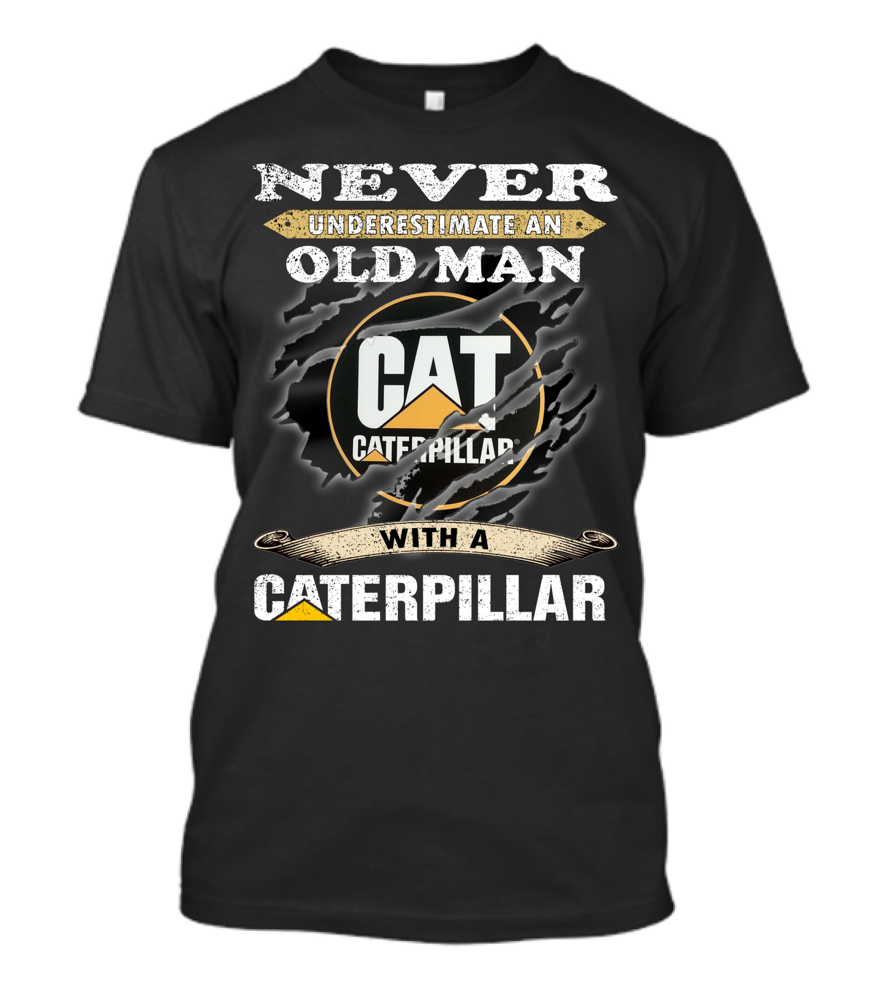 Caterpillar Never Underestimate An Old Man With A Cat T-Shirt