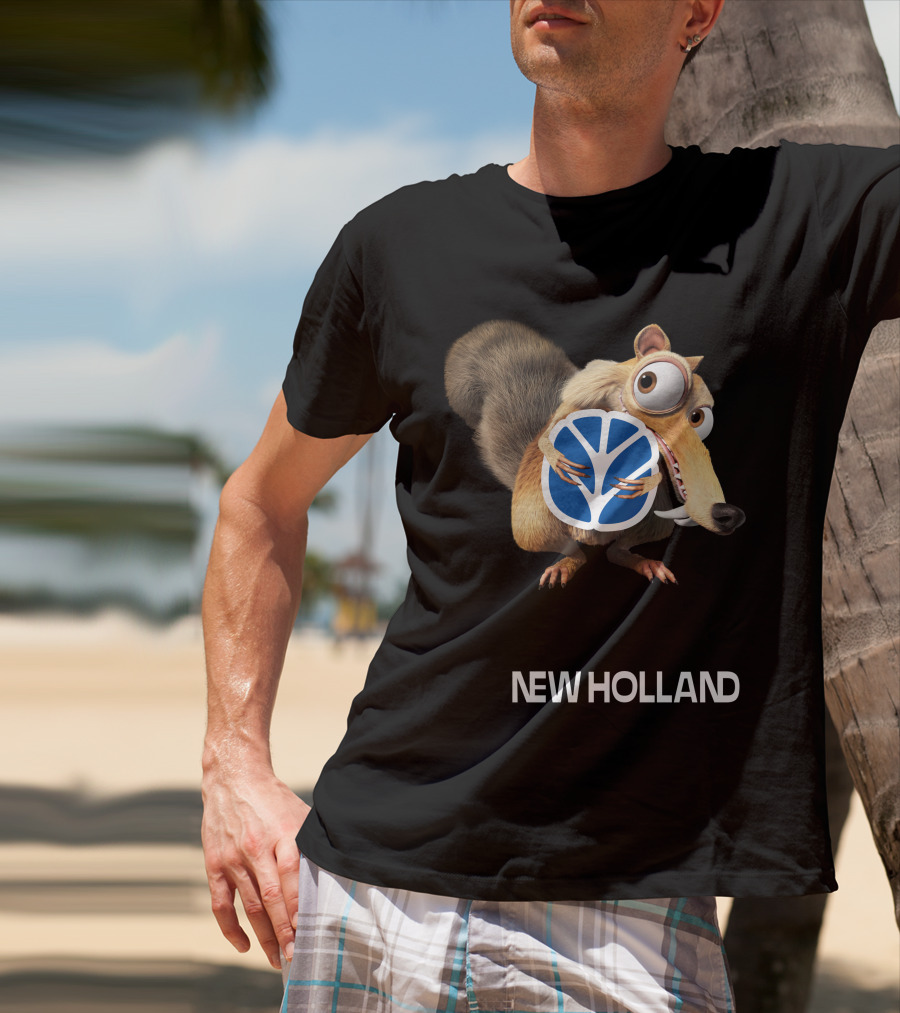 New Holland 09 Featuring Character Holding Blue Logo T-Shirt