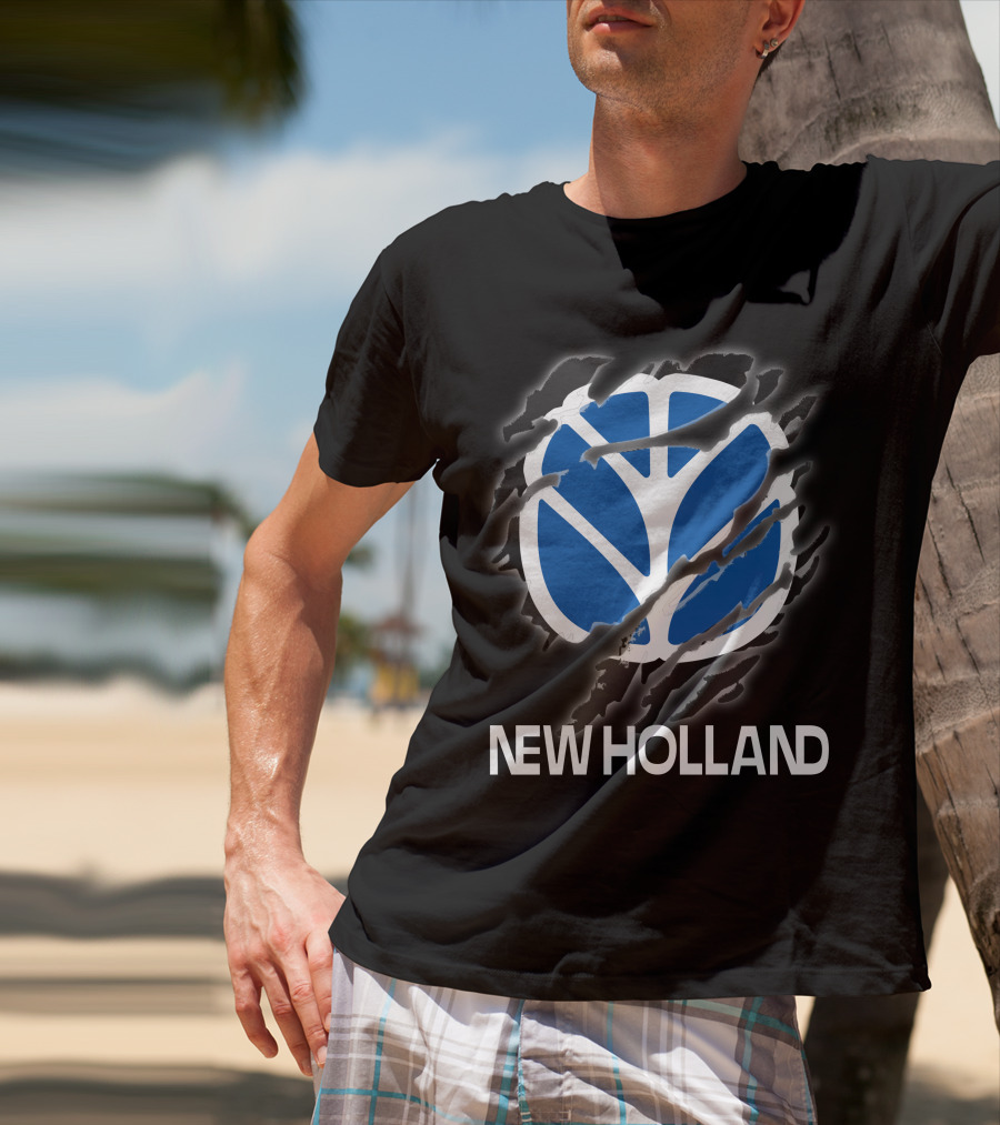 New Holland Blue Logo Ripped Effect T-Shirt