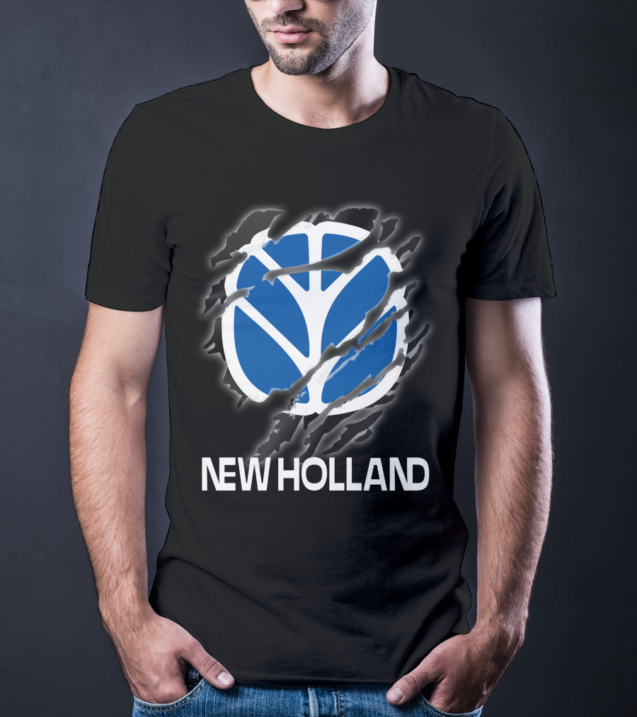 New Holland Blue Logo Ripped Effect T-Shirt
