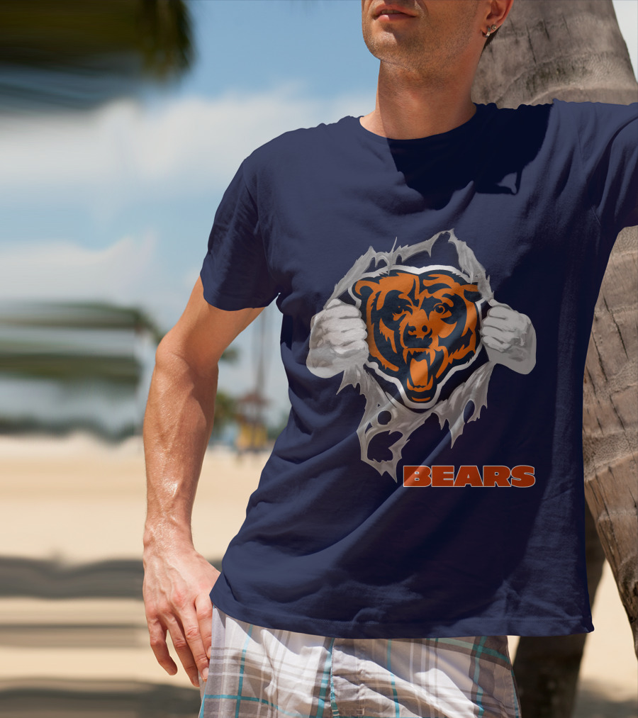 Chicago Bears Logo: Fierce Bear Ripping Through With Orange And Blue T-Shirt