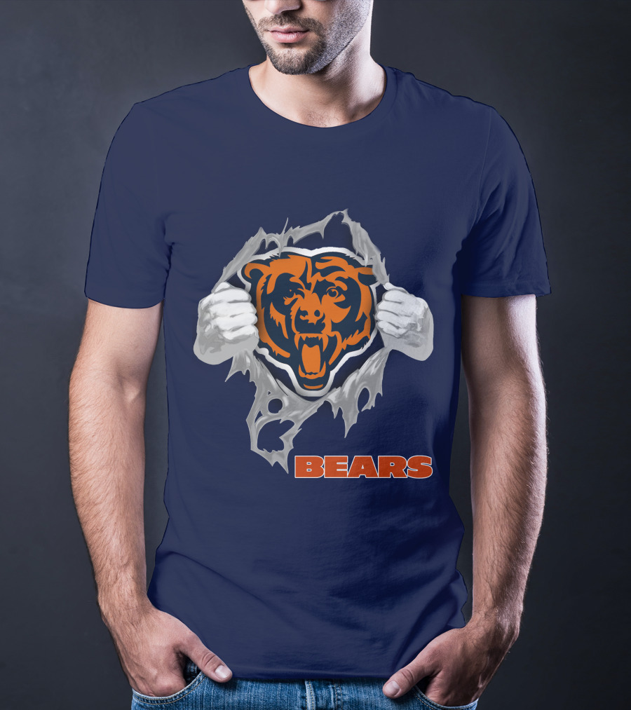 Chicago Bears Logo: Fierce Bear Ripping Through With Orange And Blue T-Shirt