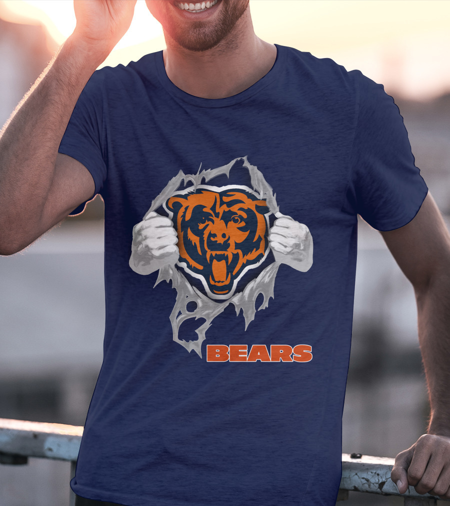 Chicago Bears Logo: Fierce Bear Ripping Through With Orange And Blue T-Shirt