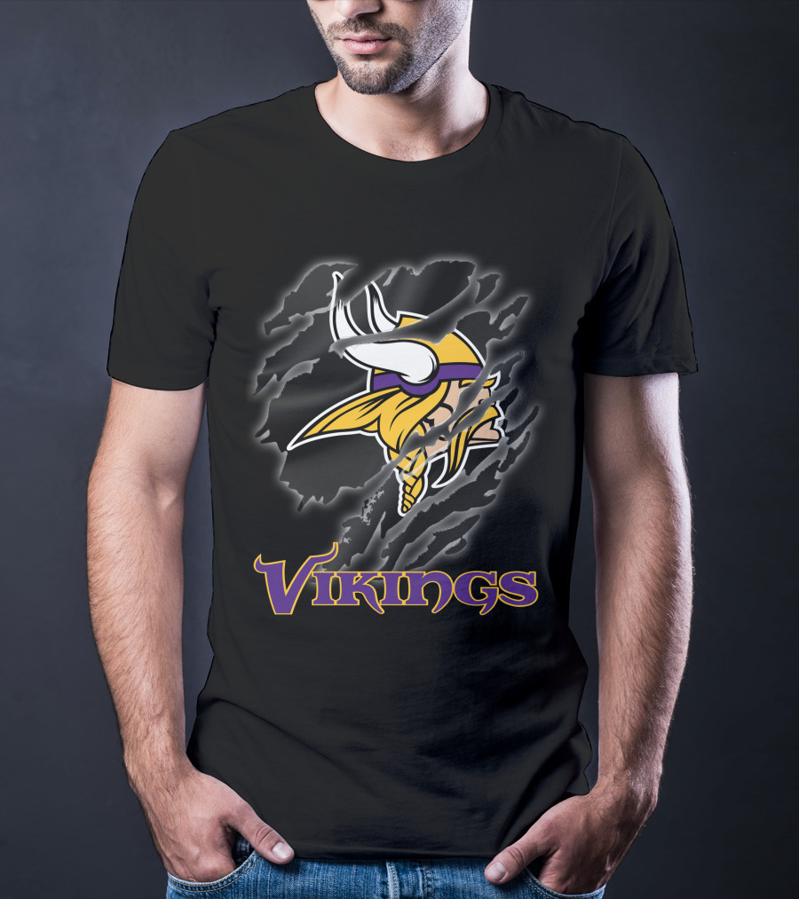 Vikings Nfl Football Helmet Logo Claw Marks Vintage Fan T-Shirt