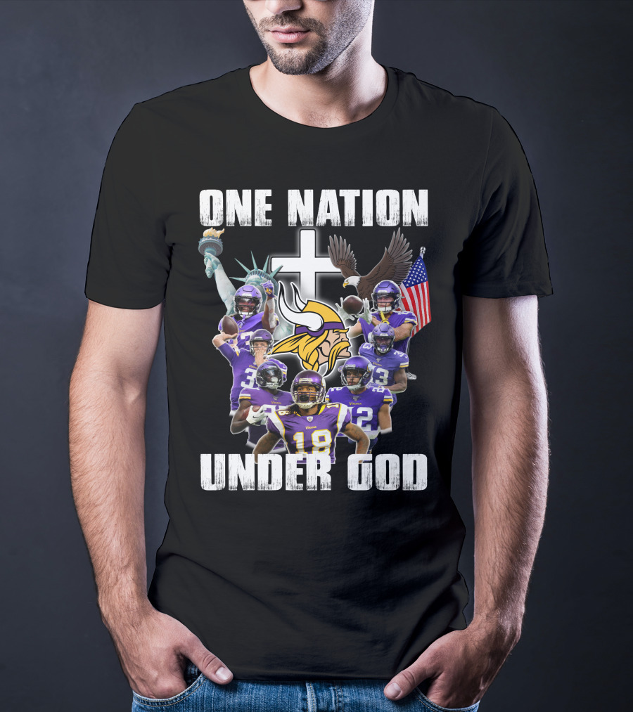 Vikings One Nation Under God Nfl Players Liberty Eagle Flag Cross T-Shirt